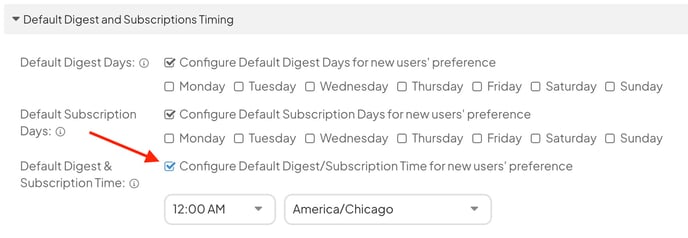 Digest and Subscription Default Time