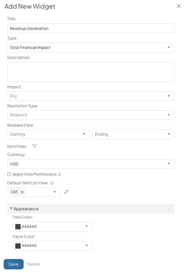Add New Financial Impact Widget