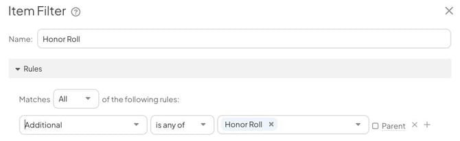 Item Filter - Honor Roll