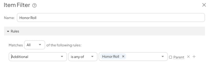 Item Filter - Honor Roll