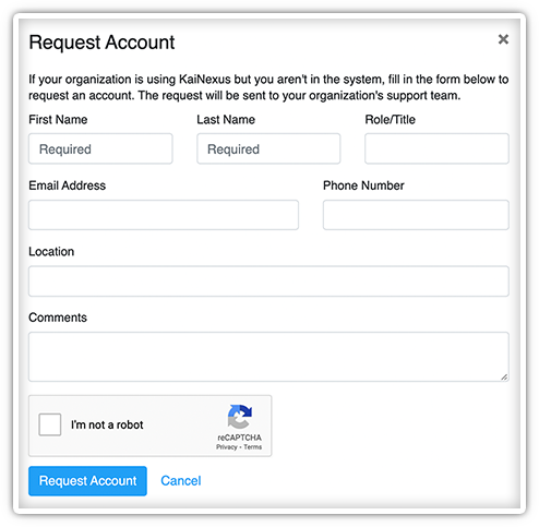 Request Account Window