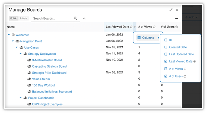 Manage Boards Columns