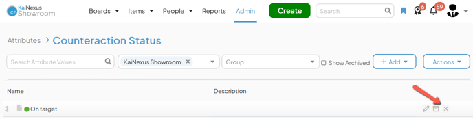 An Attribute Types admin page with an arrow pointing to an Attribute Values x icon