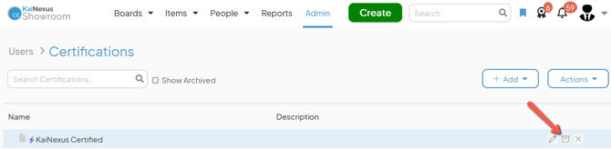 The Certifications admin page with an arrow pointing to a Certifications archive button