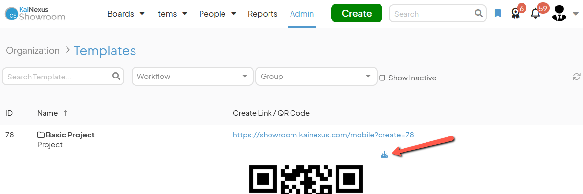 The Templates administration page