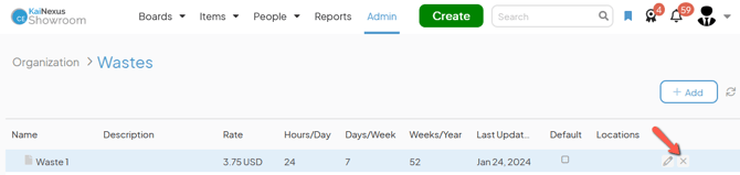 The Wastes admin page with an arrow pointing to a Wastes x button