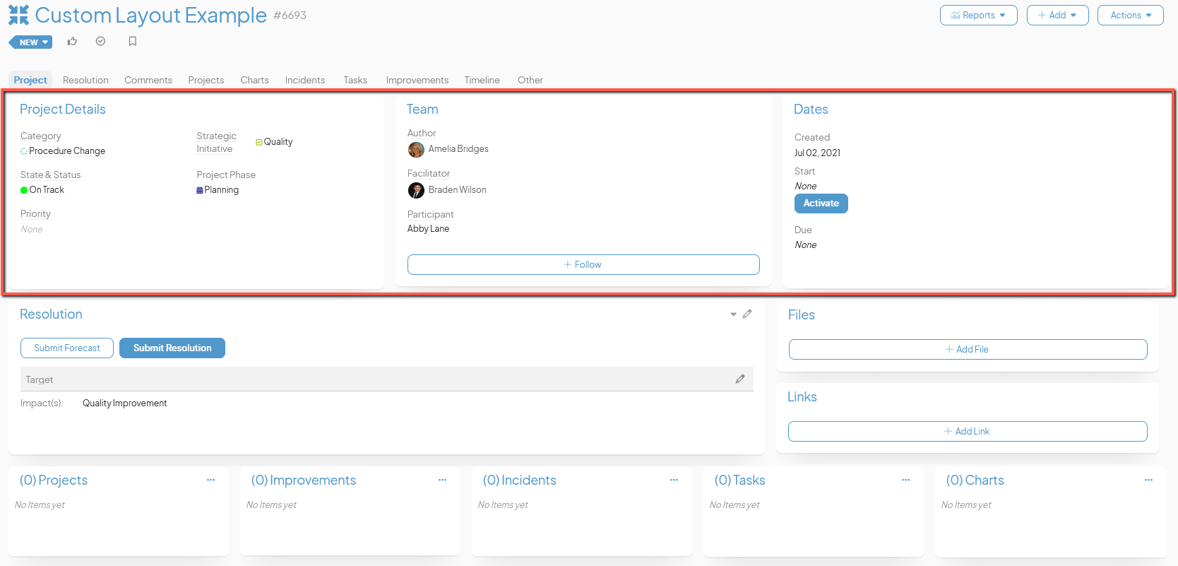 Custom Layout Template Sections