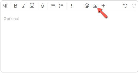 A text area with an arrow pointing to the Insert Image icon