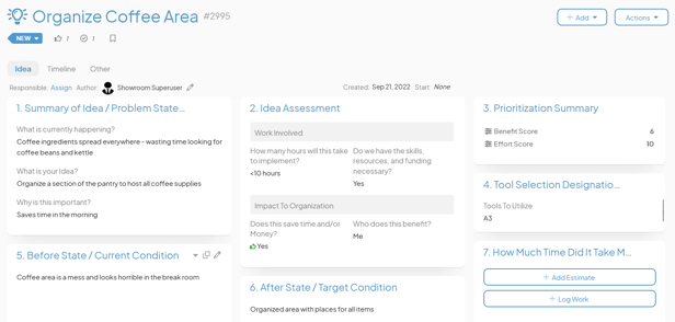 An Item work panel with custom layout