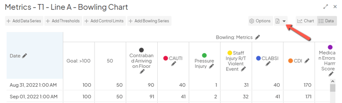 The Edit Data window with an arrow pointing to the Excel icon
