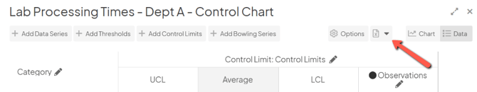 The Edit Data window with an arrow pointing to the Excel icon