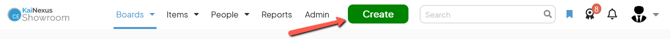 The KaiNexus header with an arrow pointing to the Create button