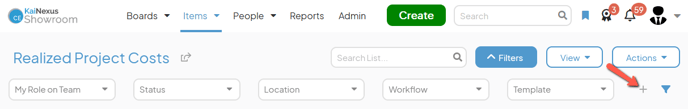 An Item List with an arrow pointing to the Add quick filters button