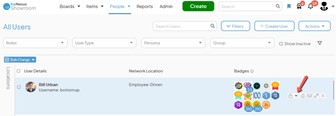 The People page with an arrow pointing to a users Password and Activation button