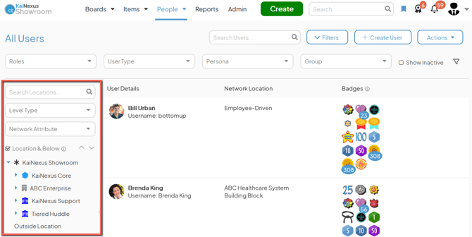 The People page with the Location panel marked