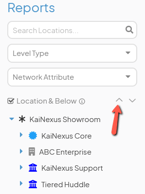 The Reports Location panel with an arrow pointing to the collapse icon