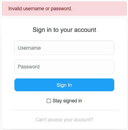The Invalid username or password error message