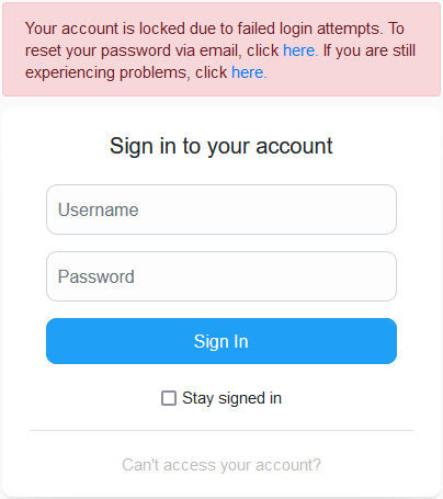The account lock-out error messaging
