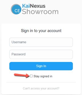 The login page with an arrow pointing to the Stay Signed In option